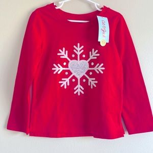 New Sparkling Sequins Heart Snowflake Red Long Sleeve 5T Girls Shirt